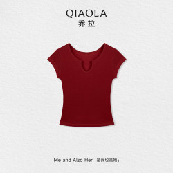 乔拉 天丝辣妹风短款t恤女夏季桑蚕丝小飞袖凉感上衣