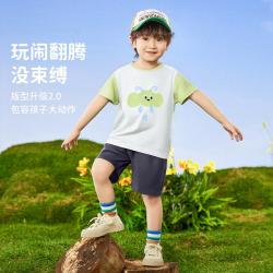 纤丝鸟 夏季薄款男童100%纯棉短袖短裤两件宝宝婴幼套装