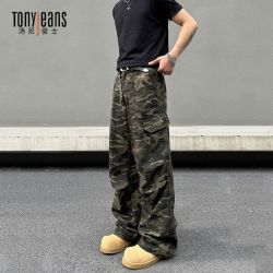 Tony Jeans 美式复古 男士工装裤 多口袋宽松直筒阔腿休闲裤