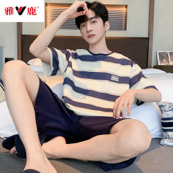 雅鹿 100%纯棉男士睡衣男夏季全棉短袖短裤休闲简约青年学生家居服套装 HSY62606 L 100-130斤（卡码拍大）