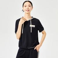 娜尔思 夏季运动休闲连帽T恤女拼色减龄上衣
