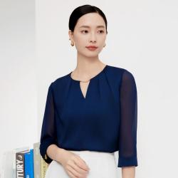 娜尔思 气质通勤时尚V领链条7分袖上衣女夏季百搭上衣