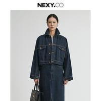 NEXY.CO 春秋百搭100棉短款POLO领时尚牛仔外