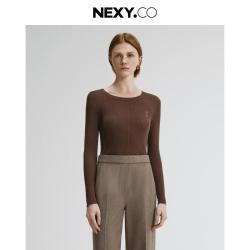 NEXY.CO 春秋季纯色圆领混羊毛针织衫