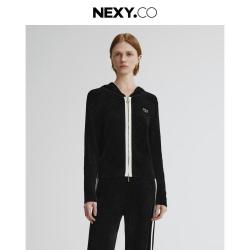 NEXY.CO 25秋季都市休闲时尚撞色拼接定制品牌拉链连帽针织外套女