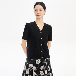娜尔思 简约气质V领针织衫夏季上衣