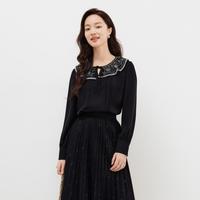 Koradior 淑女风减龄花边圆领长袖套头衬衫上衣