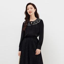 Koradior 淑女风减龄花边圆领长袖套头衬衫上衣