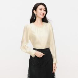 Koradior 秋季醋纤混纺优雅气质长袖衬衫女时尚光感通勤女