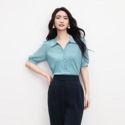 Koradior 夏简约黑色短袖针织衫女拼接通勤上衣