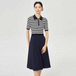 娜尔思 简约气质翻领短袖连衣裙时尚百搭裙子