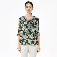 娜尔思 时尚气质V领碎花丝绸上衣2026年夏季女衬衫