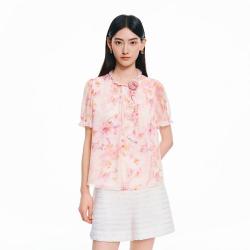 Koradior 2026夏桑蚕丝混纺法式碎花衬衫立体玫瑰浪漫雪纺衫