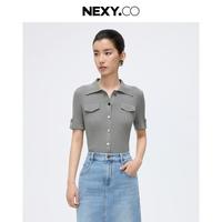 NEXY.CO 都市休闲质感优雅正肩短袖针织衫女