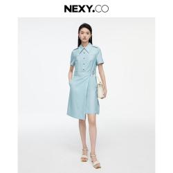 NEXY.CO 夏季商务通勤polo领衬衫裙亮色减龄时尚气质连衣裙女