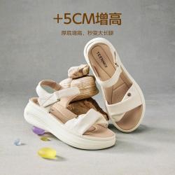 天美意 26年夏新款休闲厚底增高露趾魔术贴一字带女凉鞋