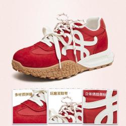 天美意 26春夏新款透气复古拼色潮流时尚女德训鞋增高运动