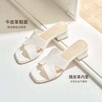 他她 气质百搭TATA女鞋26夏新款一字拖时尚中跟豹纹拖鞋