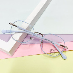儿童多边形框男女小学生可配镜 蓝银色 +1.61非球面镜片