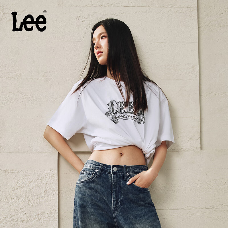 Lee 圆领手工Logo印花 白色 XL 男士短袖T恤