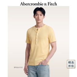 Abercrombie & Fitch 美式复古白色多色亨利领修身短袖T恤124-7040