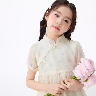 INMAN/茵曼 女童透气国风立领连衣裙