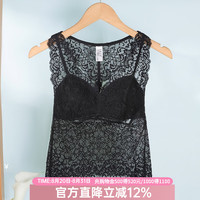 夏娃之秀 夏.娃.之.秀背心女性感蕾丝打底内搭V领舒适外穿无袖吊带美背裹胸法式 黑色(J4015) L