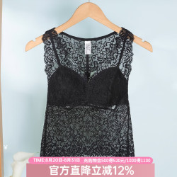 夏娃之秀 夏.娃.之.秀背心女性感蕾丝打底内搭V领舒适外穿无袖吊带美背裹胸法式 黑色(J4015) L
