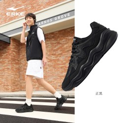 鸿星尔克 川流男鞋老爹鞋冬软底减震运动复古黑色休闲鞋