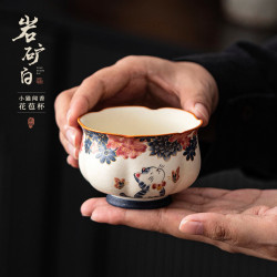 茉舟 岩矿白小猫闻香茶杯手工陶瓷主人杯家用功夫茶具单个品茗杯伴手礼 小猫闻香-禅定杯(简装)