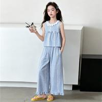 唐狮童装 女童套装物理防蚊夏季潮款儿童套装女童无袖上衣休闲长裤两件套