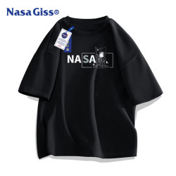 NASA GISS 官方潮牌短袖男夏季青年纯棉透气t恤圆领百搭半袖上衣 黑色 S