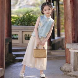 安妮优儿 女童新中式国风套装夏季2026新款小女孩汉服马甲阔腿裤两件套