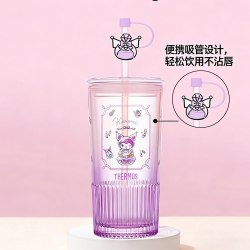 THERMOS 膳魔师 儿童水杯玻璃杯库洛米吸管杯学生情侣礼物带防尘塞TCGT