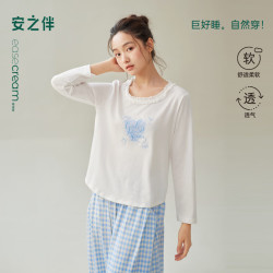 安之伴 2026年春秋季女新款韩系简约上衣显瘦家居服 月白 单上衣 L