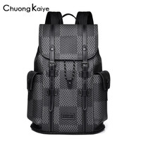 CHUONGKAIYE 新款双肩包男休闲大格纹背包时尚潮流大容量青年书包 格纹黑色