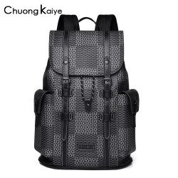 CHUONGKAIYE 新款双肩包男休闲大格纹背包时尚潮流大容量青年书包 格纹黑色