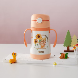 THERMOS 膳魔师 TCKC双把手吸管保温杯橘色 305ML 带两套吸管