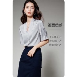 晚白 2026年夏季新款气质简约V领上衣缎面垂顺优雅通勤风衬衫女