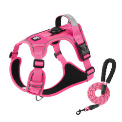 艾风格 狗狗胸背带适配AirTag防丢牵引绳 玫红 粉色圆绳 l