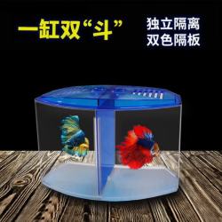 艾风格 大号双格斗鱼缸迷你水族箱塑料隔离繁殖盒孔雀鱼专用 大号双格斗鱼盒 塑料材质 带水草