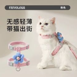 艾风格 猫咪卡通牵引绳工字调节防挣脱布偶泰迪专用 粉色 M