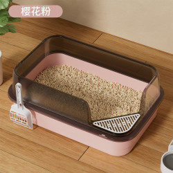 艾风格 大号猫砂盆猫厕所猫咪屎盆半封闭防外溅猫沙盆用品 樱花粉(送猫铲) 小号45CM