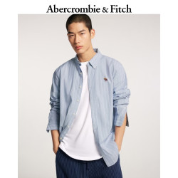 Abercrombie & Fitch 经典小麋鹿图案美式情侣府绸长袖衬衫26春夏男装