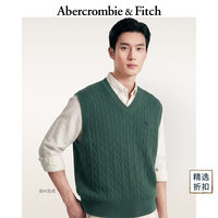Abercrombie & Fitch 经典小麋鹿图案美利奴羊毛混纺软糯针织背心26春夏男装120-6003 绿色
