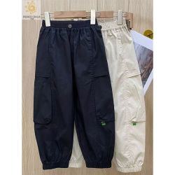 烈童 春夏季纯棉薄款男童裤子工装裤中大童新款春夏洋气休闲裤防蚊裤