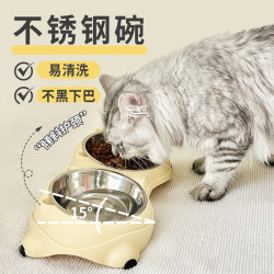 疯狂的主人 猫碗双碗不锈钢狗碗宠物碗防打翻食盆猫咪粮盆喝水一体宠物用品