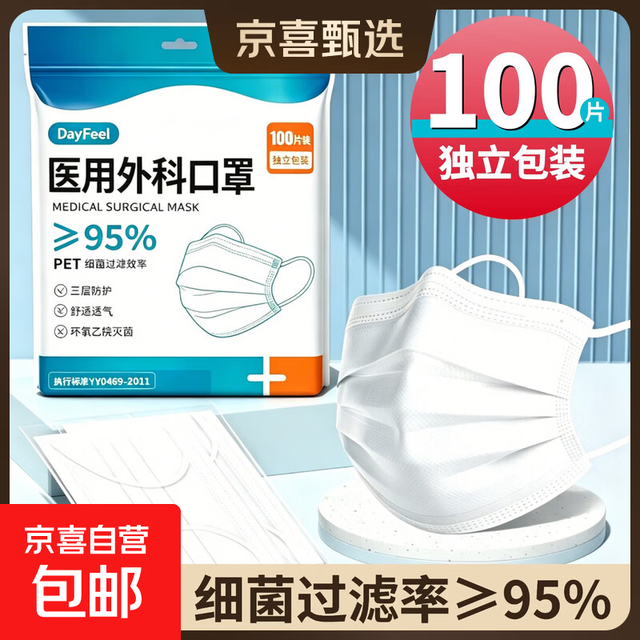 白色口罩医用外科一次性三层医疗单独包装独立成人正品官方旗舰店 成人白[医用外科]100只独立装