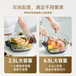 追觅 空气全景玻璃空气炸锅PT60高硼硅防爆玻璃双锅体