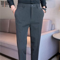 Tony Jeans 汤尼俊士春秋款男士免烫休闲西装裤子韩版弹力修身直筒小脚西裤男